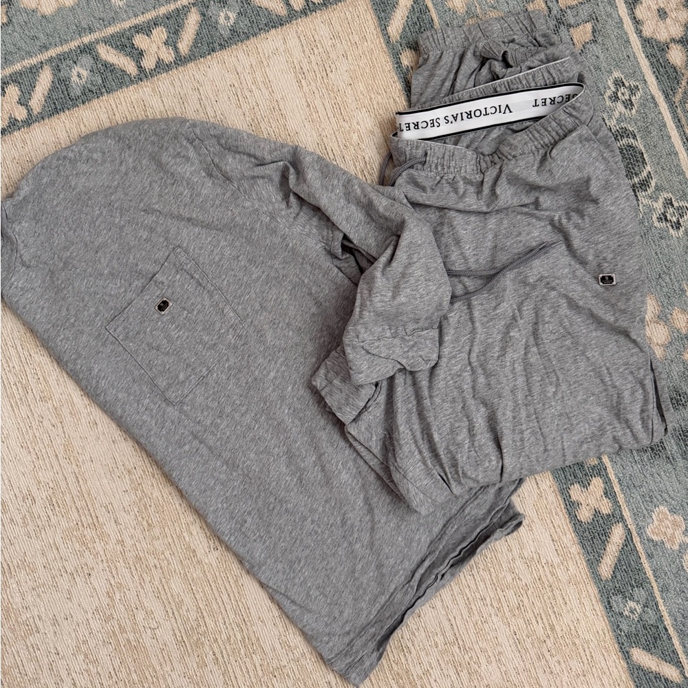 Victoria’s Secret 100% Cotton Long Pajama Set Heather Grey Large